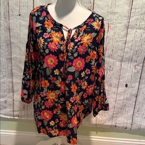 St. John's Bay Floral Women's Top - Navy, Pink, Orange